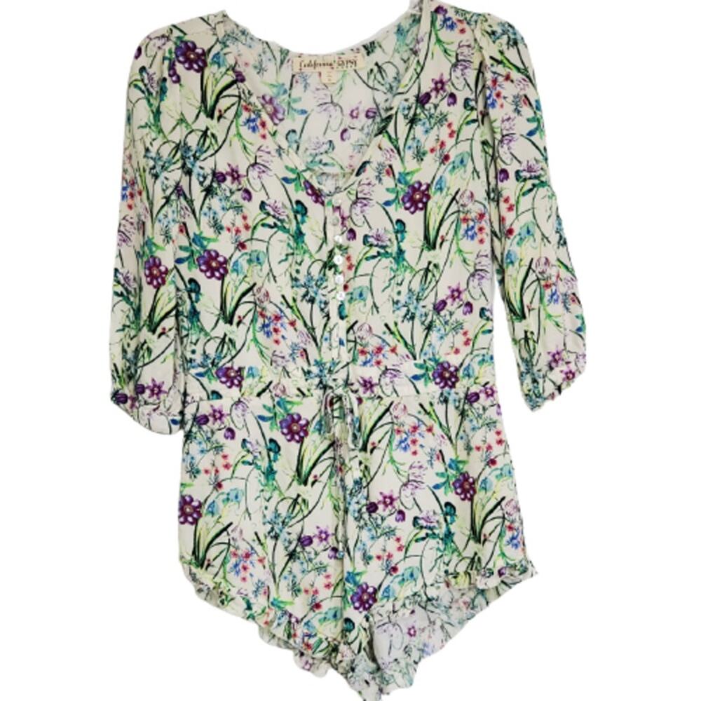 California Gypsy Floral Short Romper XS 3/4 Sleeve